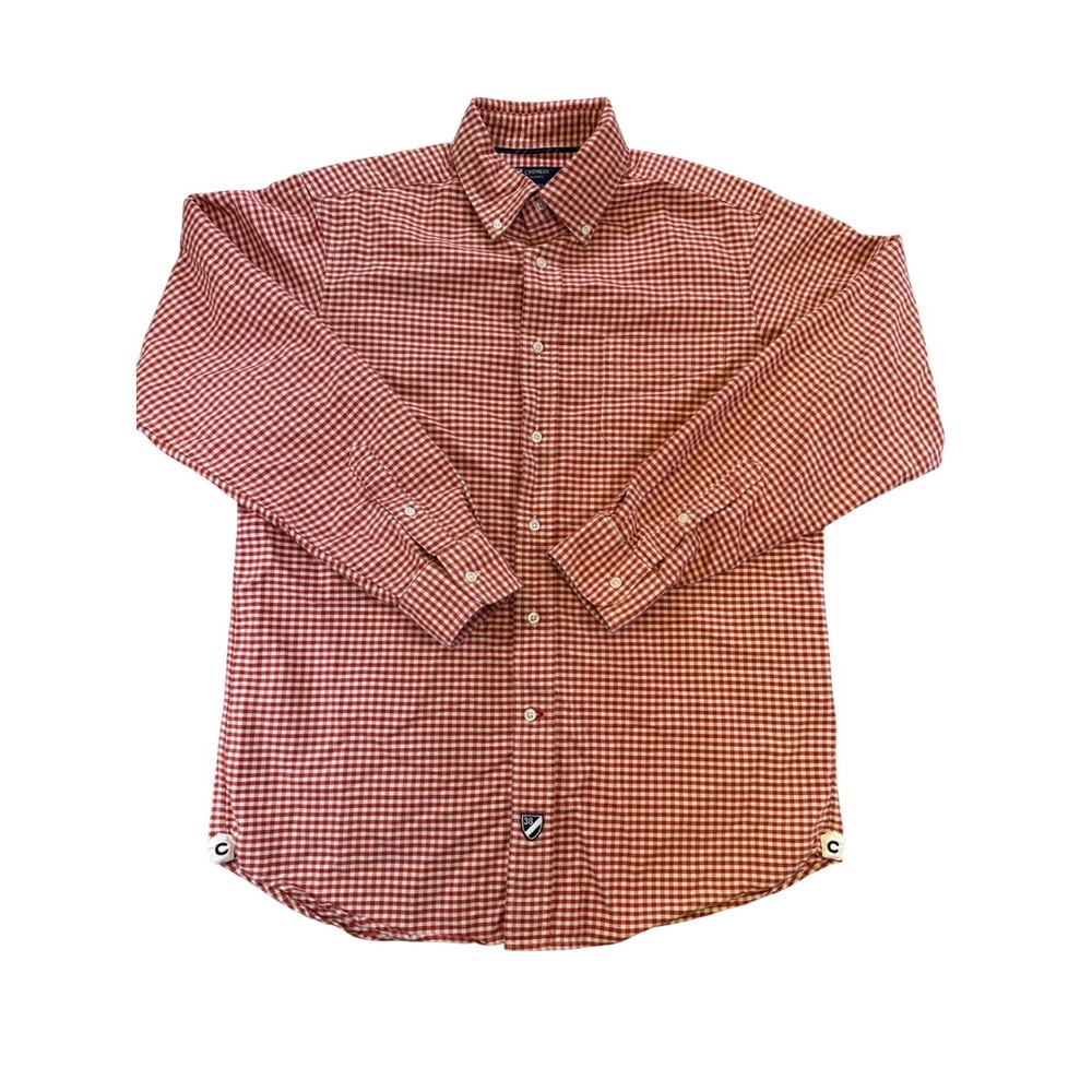 Cremieux Classics Mens Orange Gingham Button Down Shirt Cotton Long Sleeve M